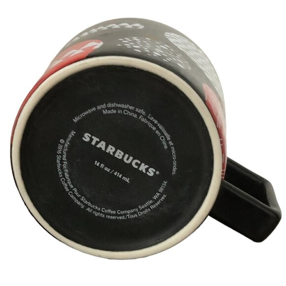 STARBUCKS Coffee Mug Size 14oz/414mL Black Red Multicolor 2016 Holiday Home - Picture 5 of 7